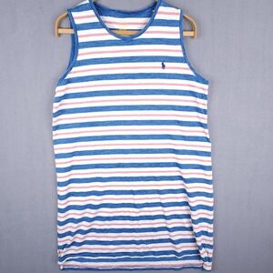 Polo Ralph Lauren Tank Top Mens XL Blue White Pink Striped Preppy Coastal